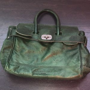 Liebeskind leather satchel in kelly green, toggle lock and rolled handles